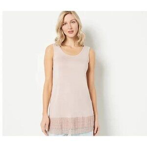 LOGO Layers by Lori Goldstein Tank Top Size Medium Broomstick Hem Macrame NEW